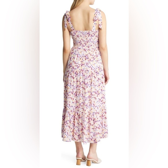 Women's Sam Edelman Confetti Smocked Bodice Maxi Dress SZ 12 White Multi - Picture 3 of 12